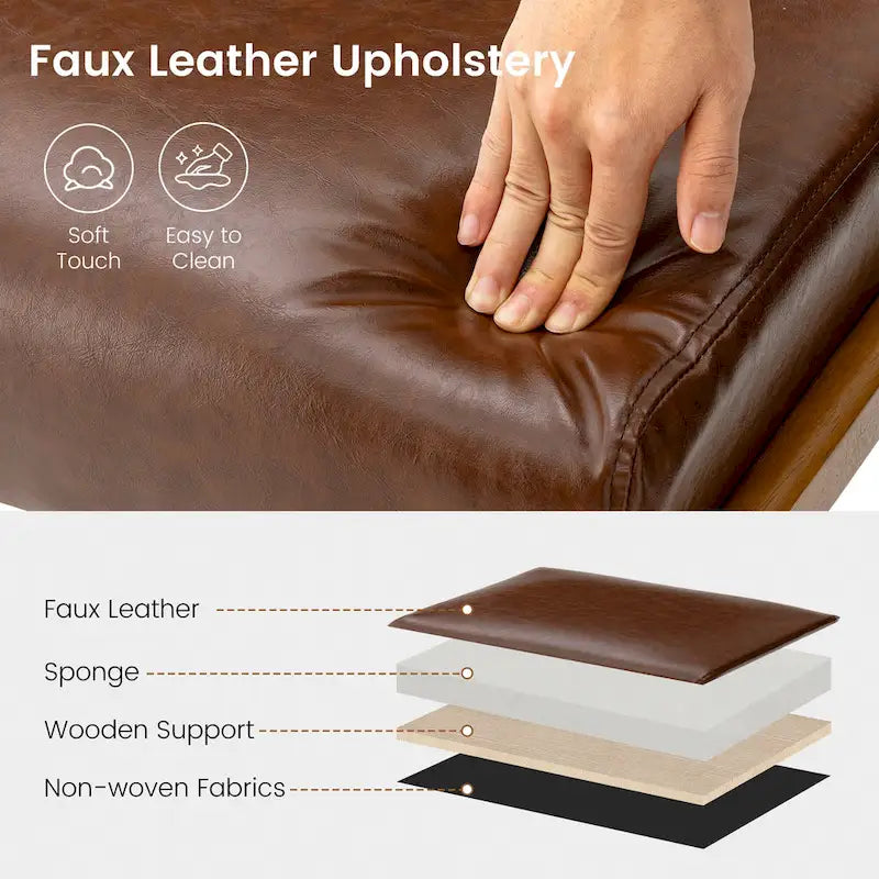Tabouret d'appoint en similicuir avec pieds en hévéa de couleur noyer