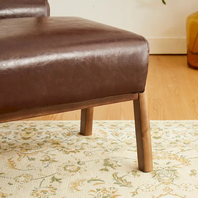 Tabouret d'appoint en similicuir avec pieds en hévéa de couleur noyer