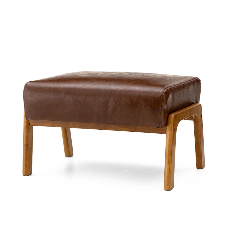 Tabouret d'appoint en similicuir avec pieds en hévéa de couleur noyer