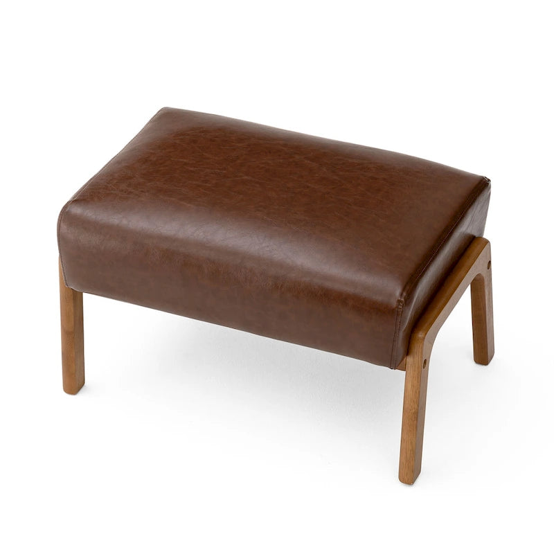 Tabouret d'appoint en similicuir avec pieds en hévéa de couleur noyer