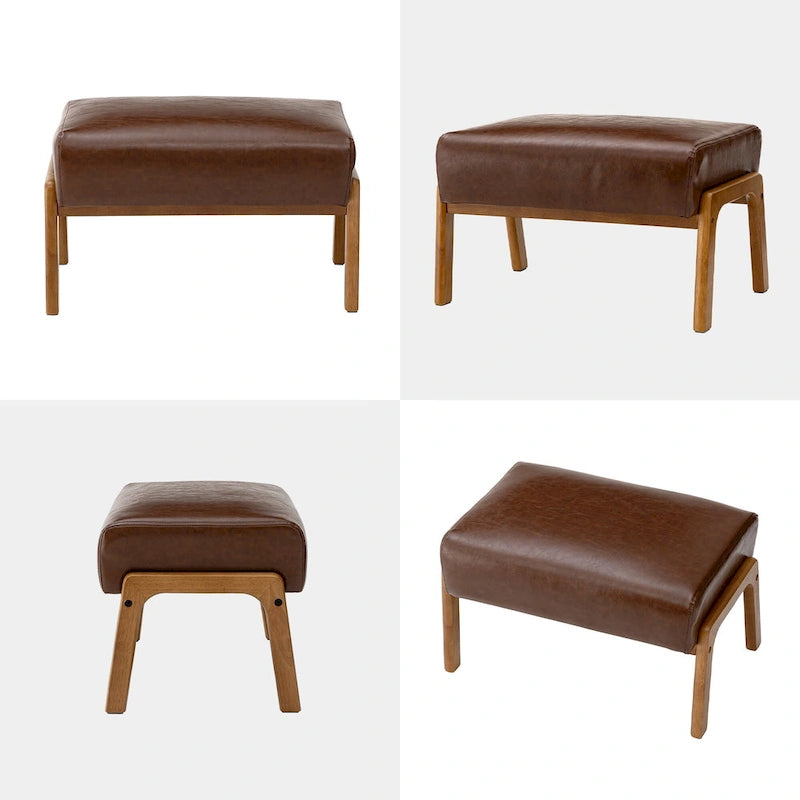 Tabouret d'appoint en similicuir avec pieds en hévéa de couleur noyer