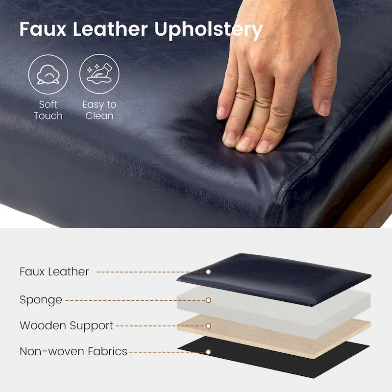 Tabouret d'appoint en similicuir avec pieds en hévéa de couleur noyer