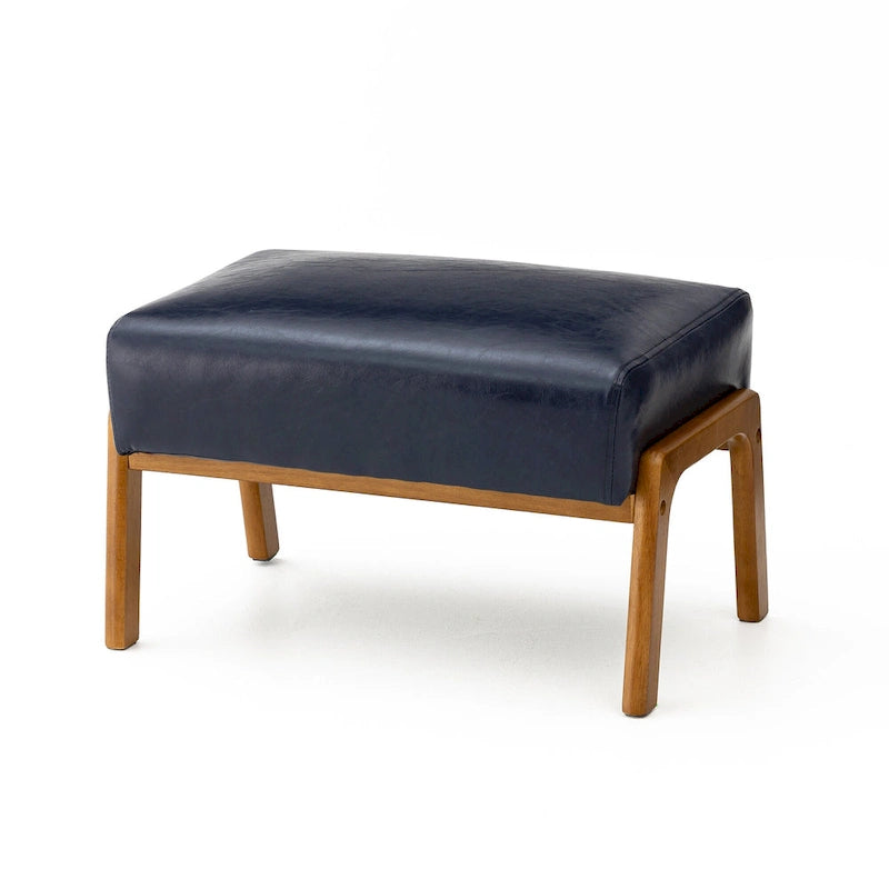 Tabouret d'appoint en similicuir avec pieds en hévéa de couleur noyer