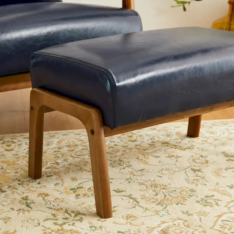 Tabouret d'appoint en similicuir avec pieds en hévéa de couleur noyer