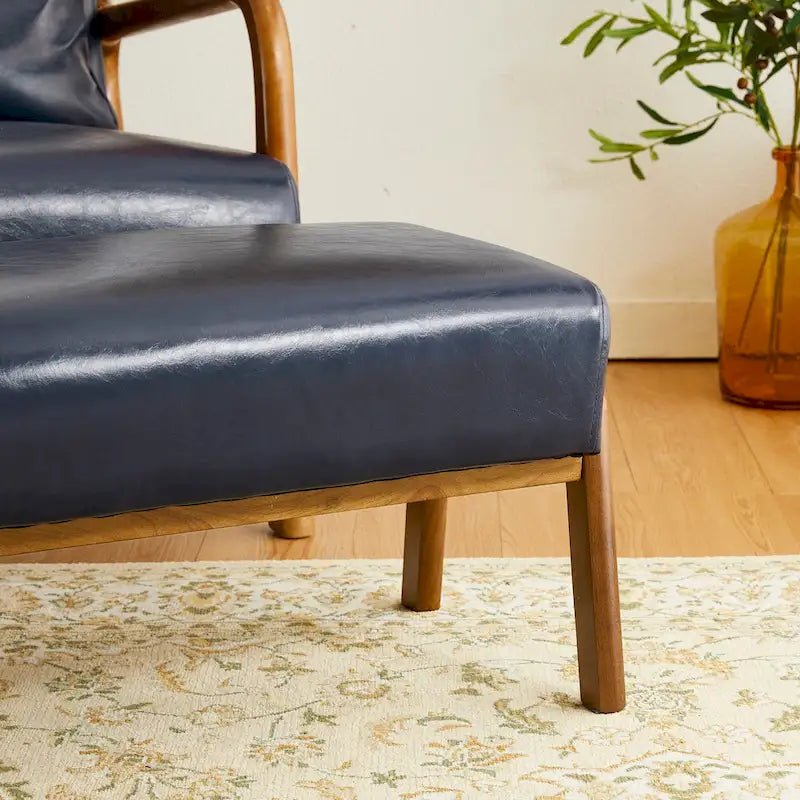 Tabouret d'appoint en similicuir avec pieds en hévéa de couleur noyer