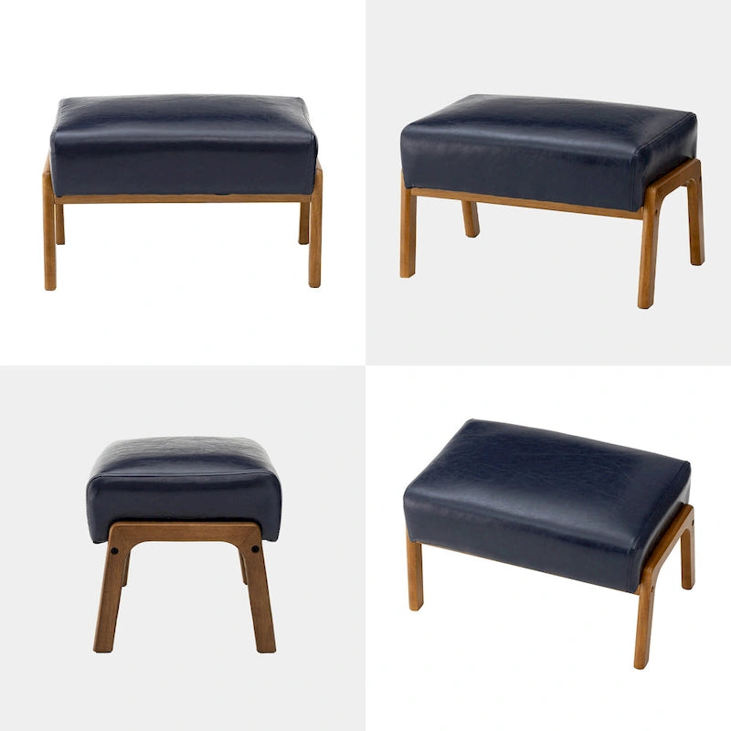 Tabouret d'appoint en similicuir avec pieds en hévéa de couleur noyer