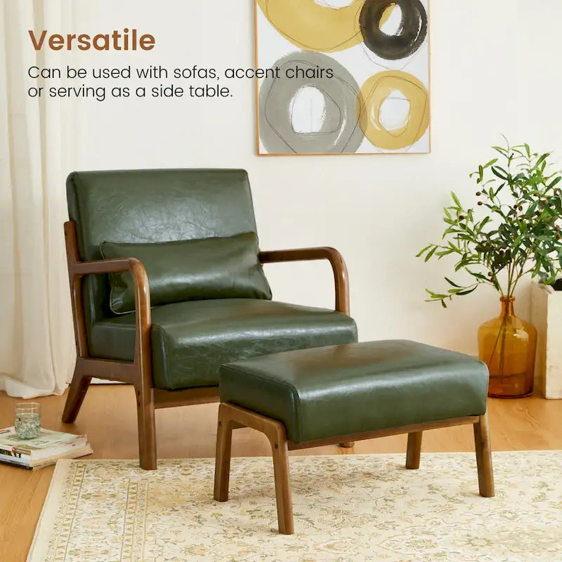 Tabouret d'appoint en similicuir avec pieds en hévéa de couleur noyer