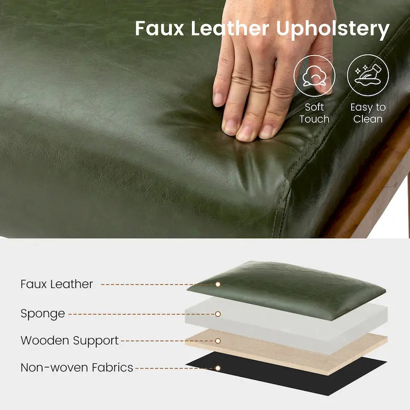 Tabouret d'appoint en similicuir avec pieds en hévéa de couleur noyer