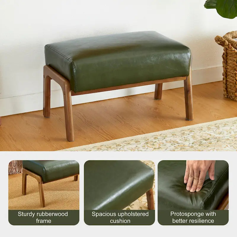 Tabouret d'appoint en similicuir avec pieds en hévéa de couleur noyer