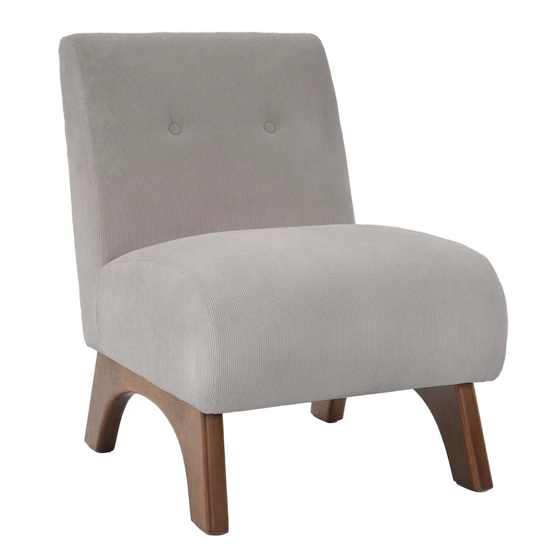 Fauteuil d'appoint sans accoudoirs en velours côtelé avec pieds en bois massif et assise rembourrée