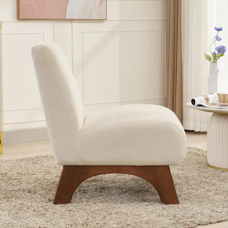 Fauteuil d'appoint sans accoudoirs en velours côtelé avec pieds en bois massif et assise rembourrée