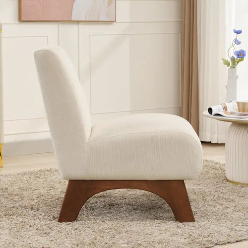 Fauteuil d'appoint sans accoudoirs en velours côtelé avec pieds en bois massif et assise rembourrée