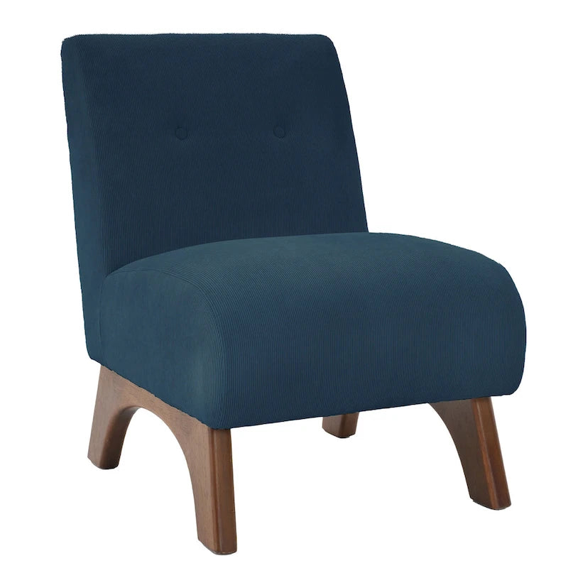 Fauteuil d'appoint sans accoudoirs en velours côtelé avec pieds en bois massif et assise rembourrée