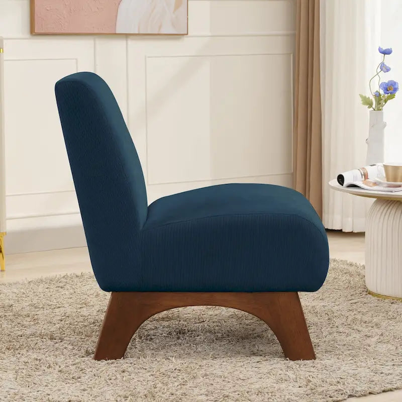 Fauteuil d'appoint sans accoudoirs en velours côtelé avec pieds en bois massif et assise rembourrée