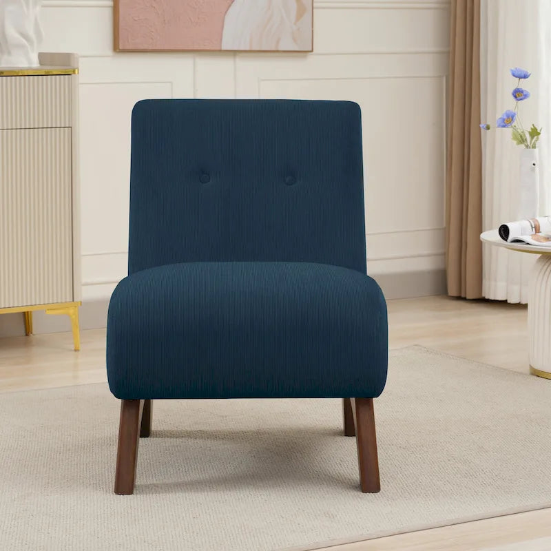 Fauteuil d'appoint sans accoudoirs en velours côtelé avec pieds en bois massif et assise rembourrée