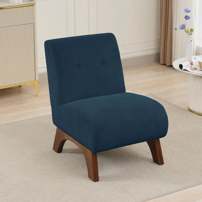 Fauteuil d'appoint sans accoudoirs en velours côtelé avec pieds en bois massif et assise rembourrée