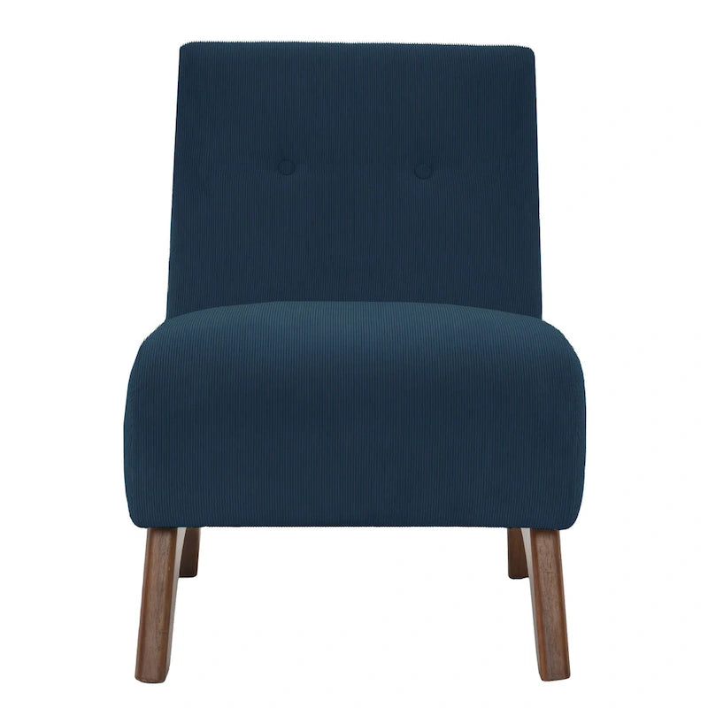 Fauteuil d'appoint sans accoudoirs en velours côtelé avec pieds en bois massif et assise rembourrée