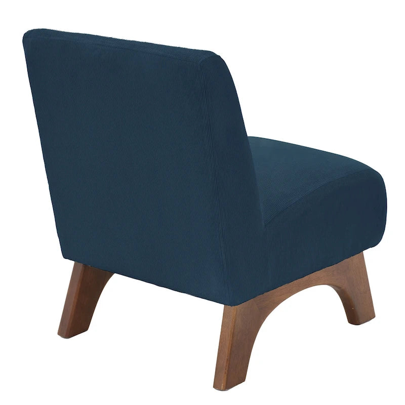Fauteuil d'appoint sans accoudoirs en velours côtelé avec pieds en bois massif et assise rembourrée