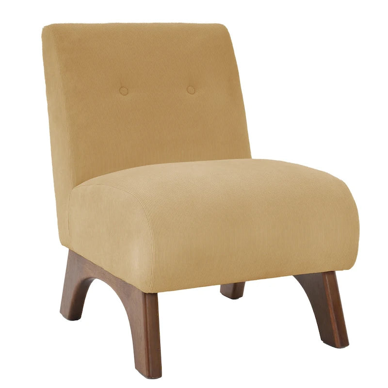 Fauteuil d'appoint sans accoudoirs en velours côtelé avec pieds en bois massif et assise rembourrée
