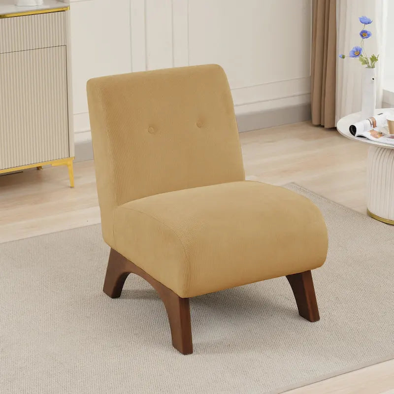 Fauteuil d'appoint sans accoudoirs en velours côtelé avec pieds en bois massif et assise rembourrée