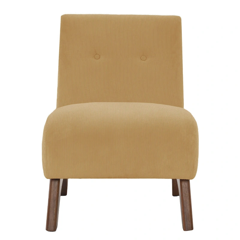 Fauteuil d'appoint sans accoudoirs en velours côtelé avec pieds en bois massif et assise rembourrée