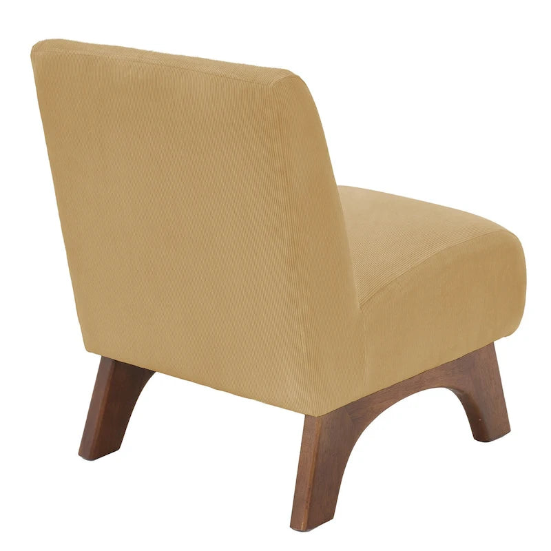 Fauteuil d'appoint sans accoudoirs en velours côtelé avec pieds en bois massif et assise rembourrée