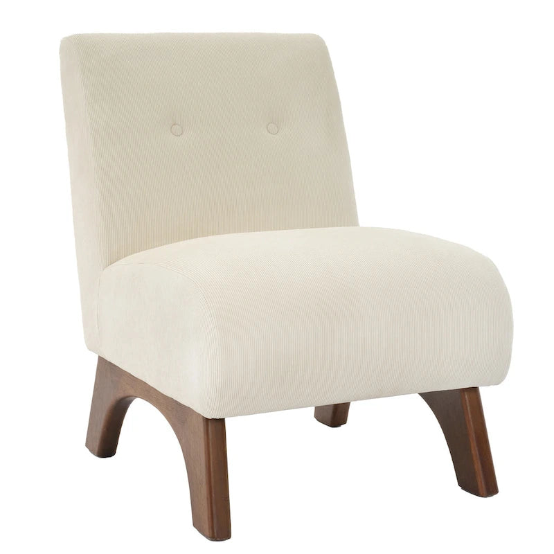 Fauteuil d'appoint sans accoudoirs en velours côtelé avec pieds en bois massif et assise rembourrée
