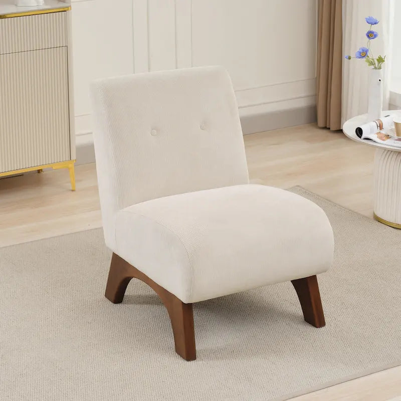 Fauteuil d'appoint sans accoudoirs en velours côtelé avec pieds en bois massif et assise rembourrée