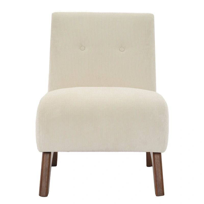 Fauteuil d'appoint sans accoudoirs en velours côtelé avec pieds en bois massif et assise rembourrée