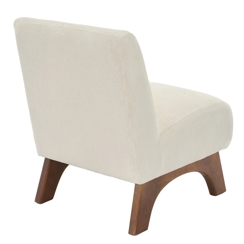 Fauteuil d'appoint sans accoudoirs en velours côtelé avec pieds en bois massif et assise rembourrée