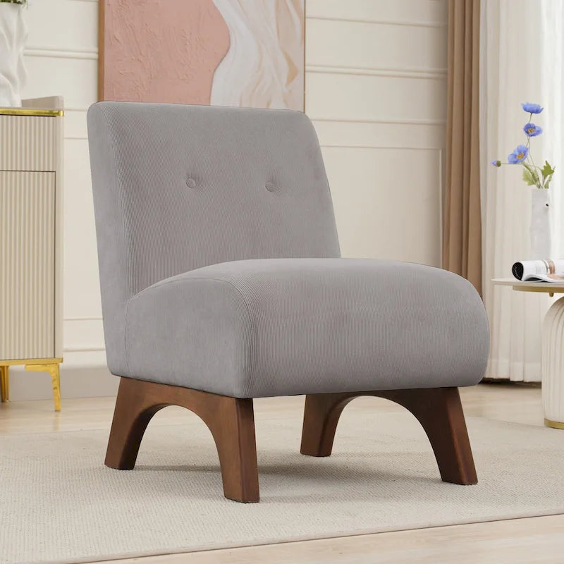 Fauteuil d'appoint sans accoudoirs en velours côtelé avec pieds en bois massif et assise rembourrée