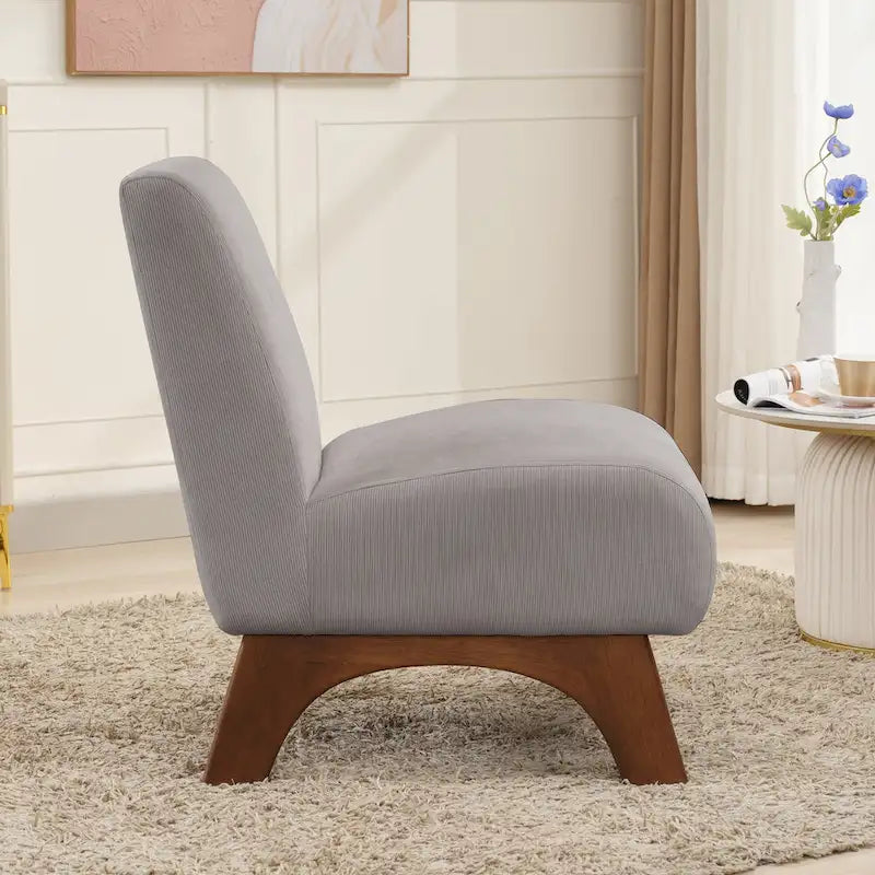 Fauteuil d'appoint sans accoudoirs en velours côtelé avec pieds en bois massif et assise rembourrée