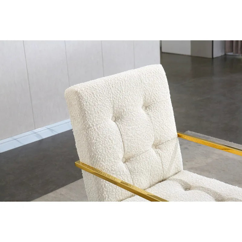 Chaise de salle à manger moderne en velours avec accoudoirs, capitonnée et base en acier inoxydable doré