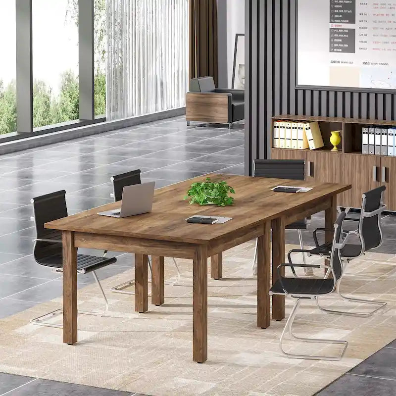 Table de conférence carrée avec pieds en bois massif pour salle de réunion