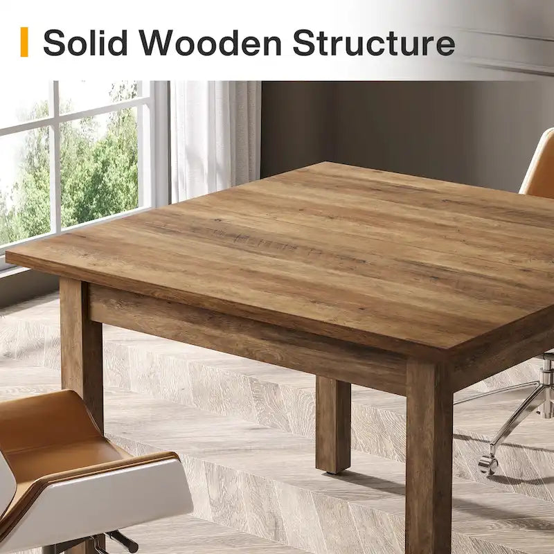 Table de conférence carrée avec pieds en bois massif pour salle de réunion