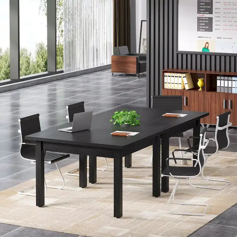 Table de conférence carrée avec pieds en bois massif pour salle de réunion