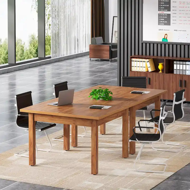 Table de conférence carrée avec pieds en bois massif pour salle de réunion