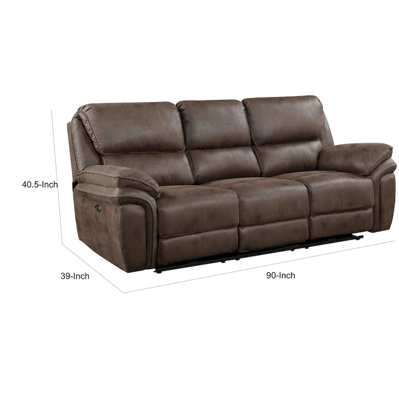 Canapé inclinable double électrique, port de chargement USB microfibre marron