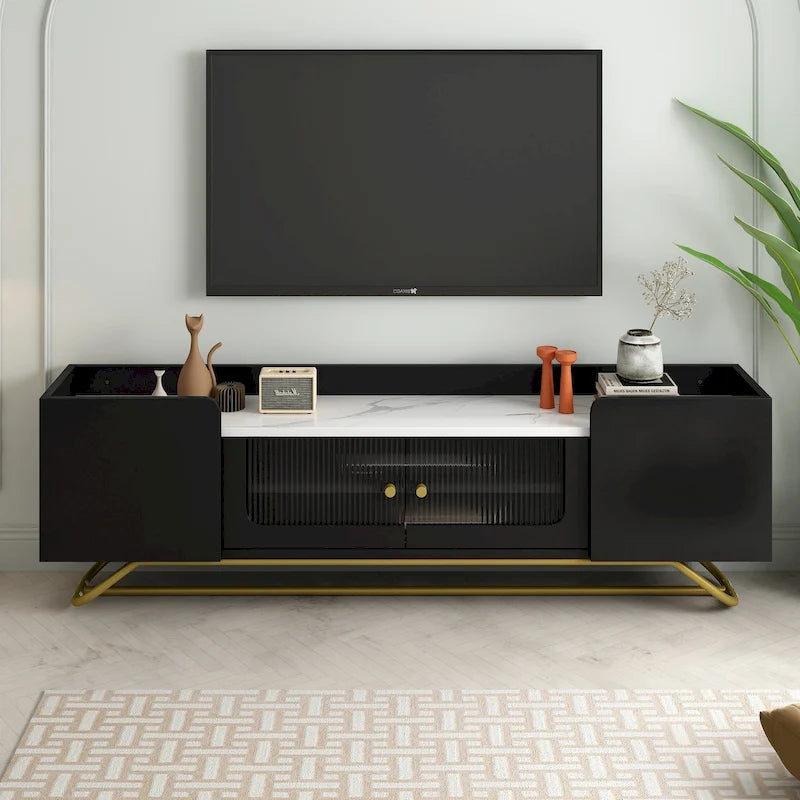 Meuble TV avec base en métal doré