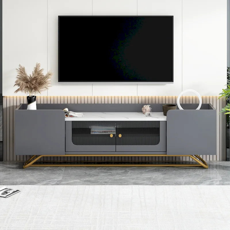 Meuble TV avec base en métal doré