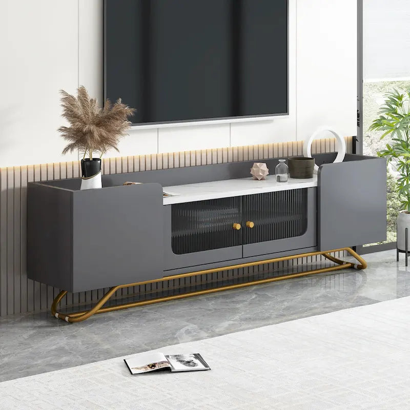 Meuble TV avec base en métal doré