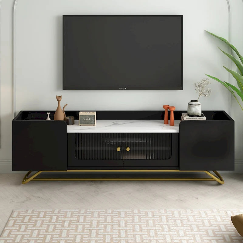 Meuble TV avec base en métal doré