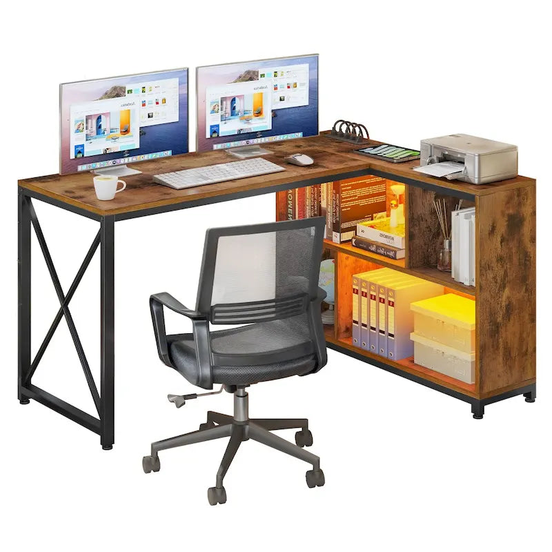 Bureau réversible en L avec étagères de rangement, bureau d'angle pour ordinateur et jeux