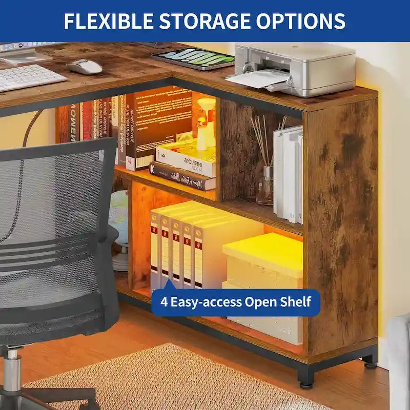 Bureau réversible en L avec étagères de rangement, bureau d'angle pour ordinateur et jeux