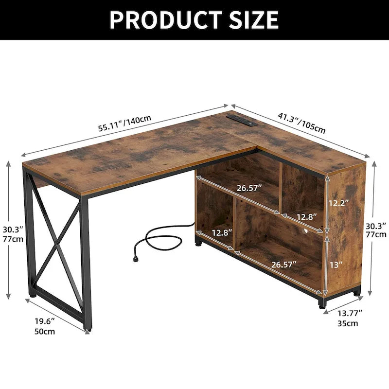 Bureau réversible en L avec étagères de rangement, bureau d'angle pour ordinateur et jeux