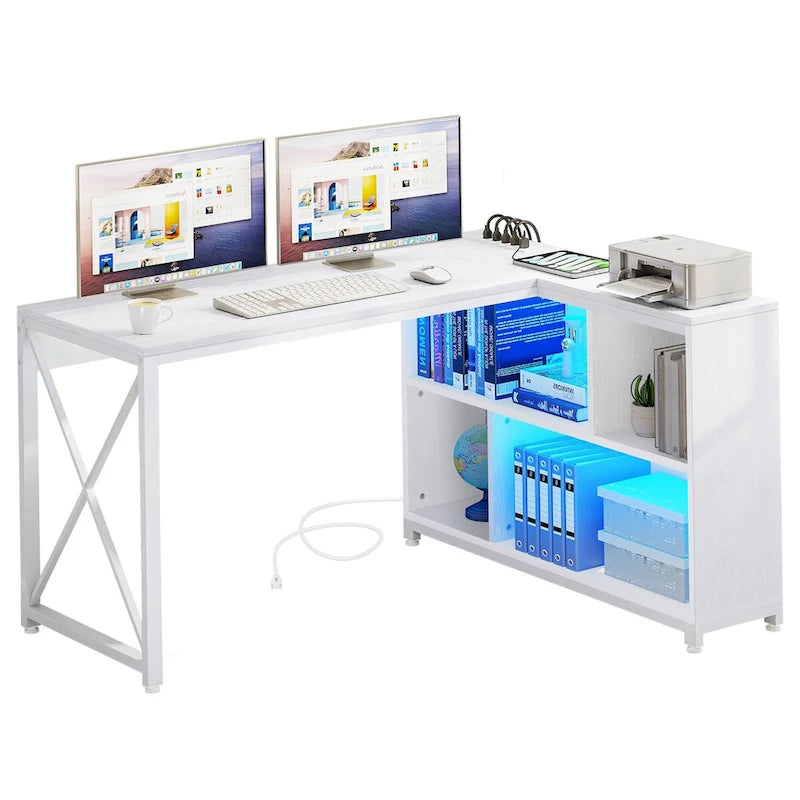 Bureau réversible en L avec étagères de rangement, bureau d'angle pour ordinateur et jeux