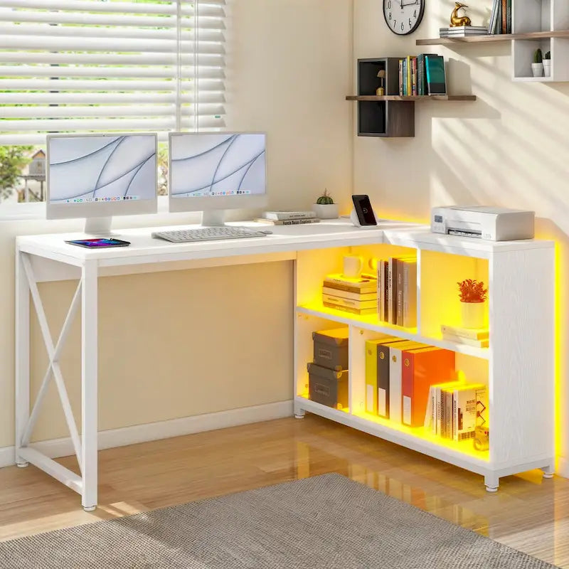 Bureau réversible en L avec étagères de rangement, bureau d'angle pour ordinateur et jeux