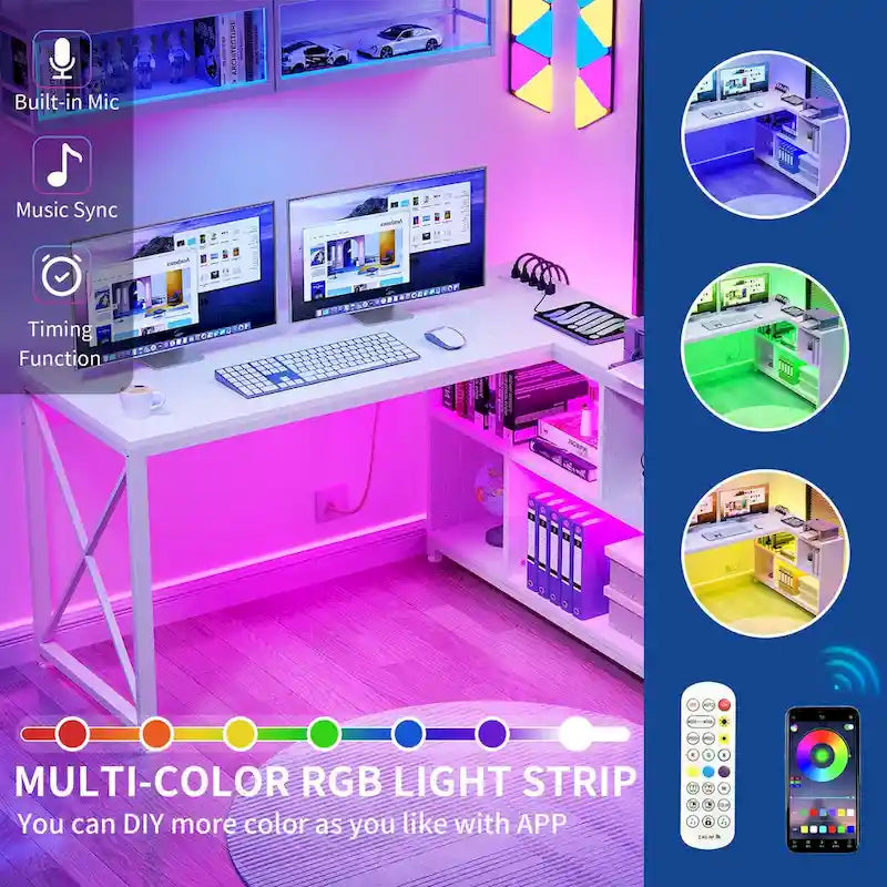 Bureau réversible en L avec étagères de rangement, bureau d'angle pour ordinateur et jeux