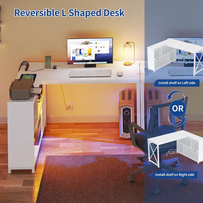 Bureau réversible en L avec étagères de rangement, bureau d'angle pour ordinateur et jeux