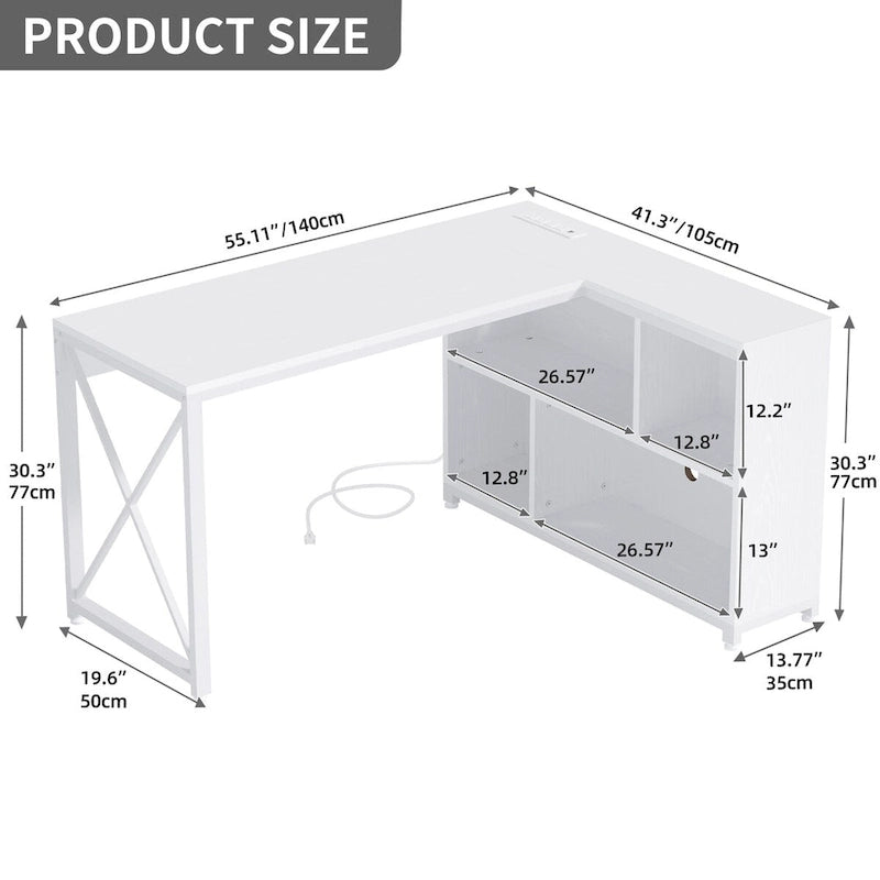 Bureau réversible en L avec étagères de rangement, bureau d'angle pour ordinateur et jeux